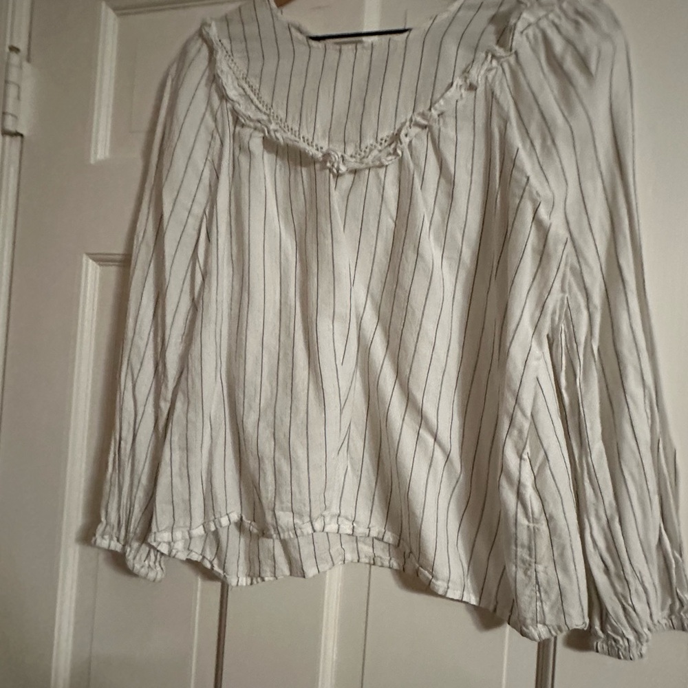 Madewell White Blouse with Dark Stripes